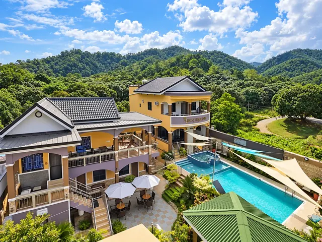 The resort from above, surrounded by hills